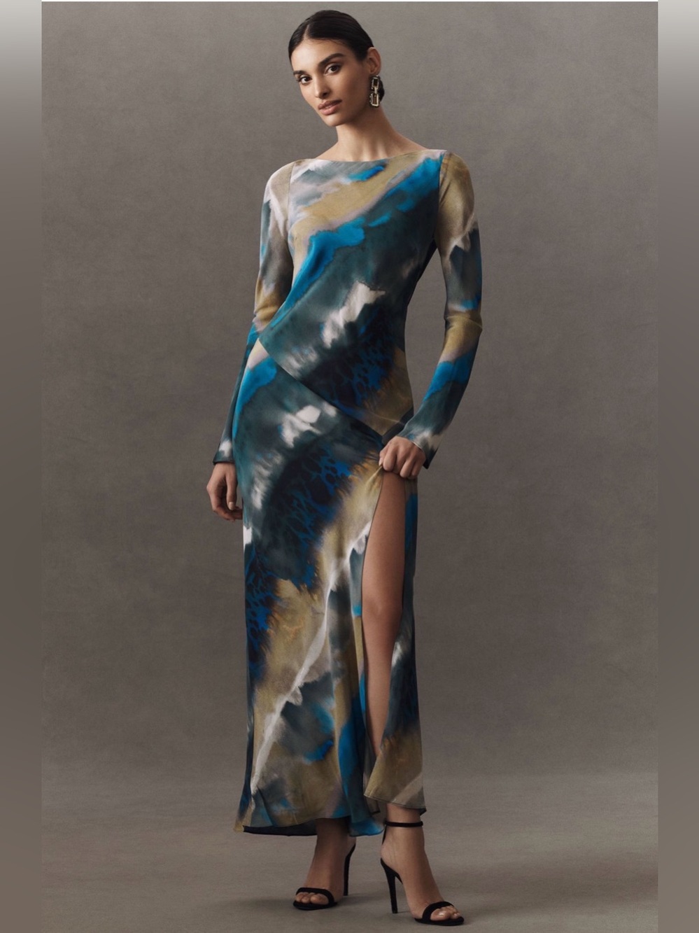 Anthropologie Shona Joy Jardin Boat-Neck Backless Split Silk Maxi Dress